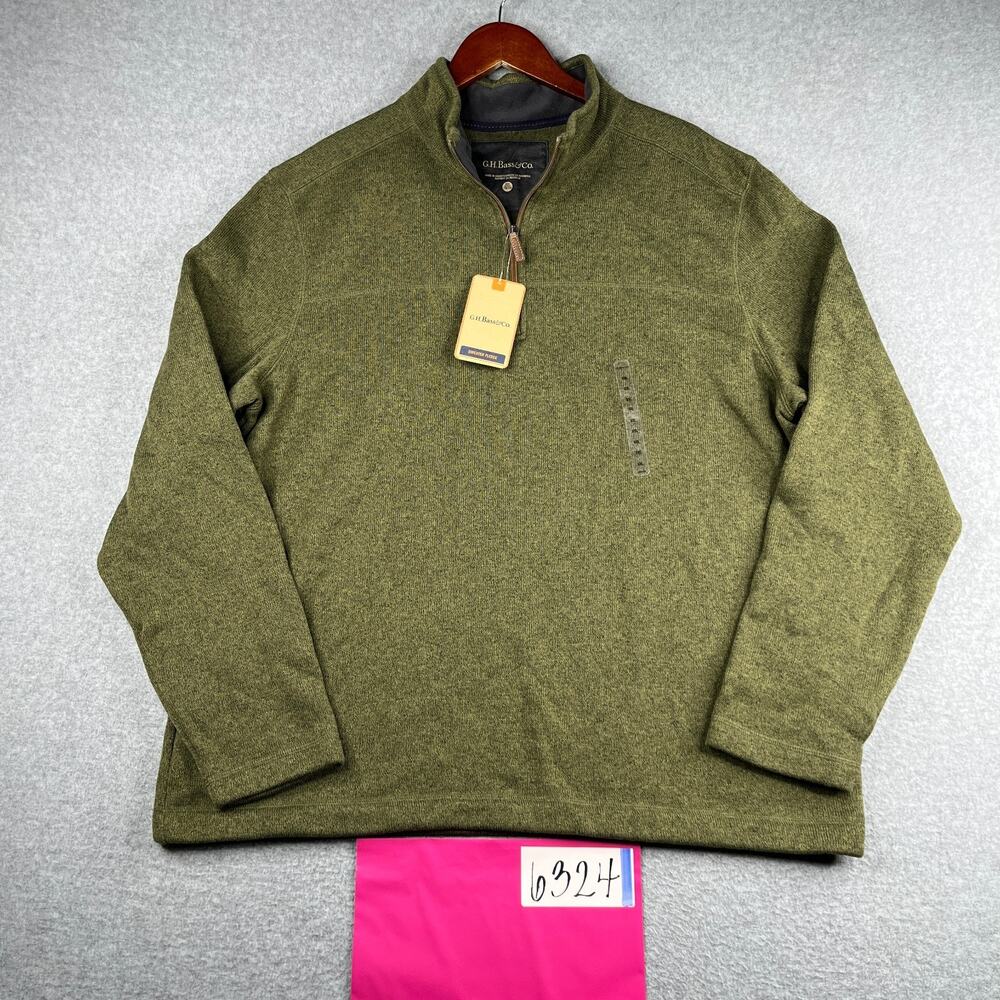 GH Bass Sweater Fleece Knit XXL Green 1/2 Zip Long Sleeve Mens new NWT